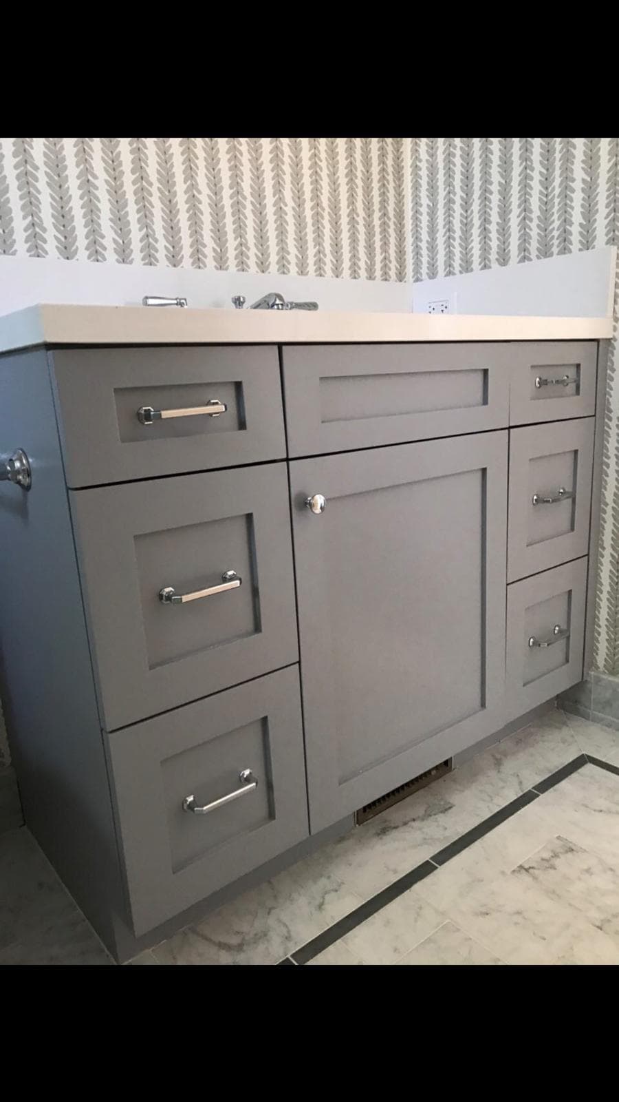 Modern gray bathroom vanity custom built