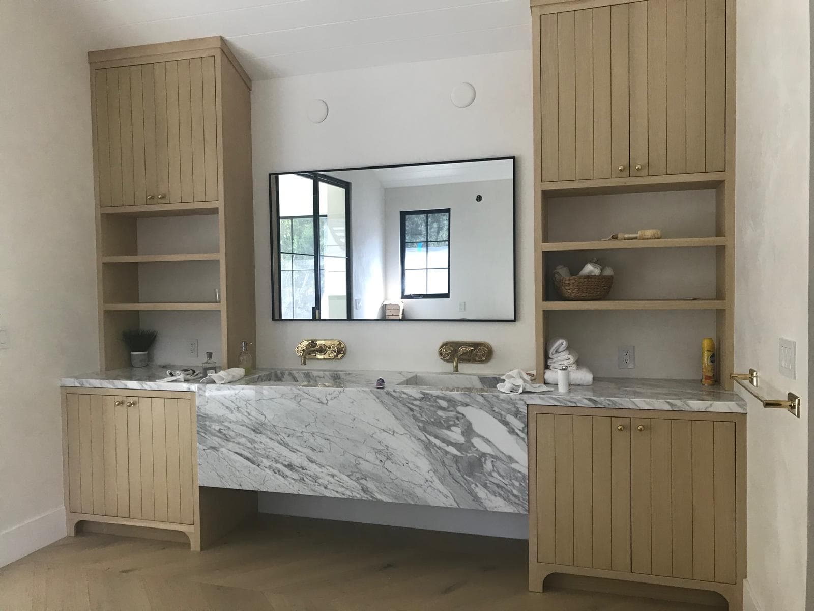 Luxury custom bathroom double vanity with marble countertop